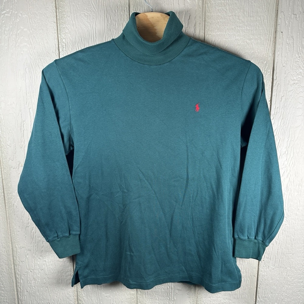 Vintage Polo Ralph Lauren Turtleneck Shirt Mens Large Green USA Made 90s Holiday